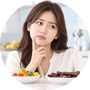딱딱하거나 끈적한 음식은 주의해 주세요