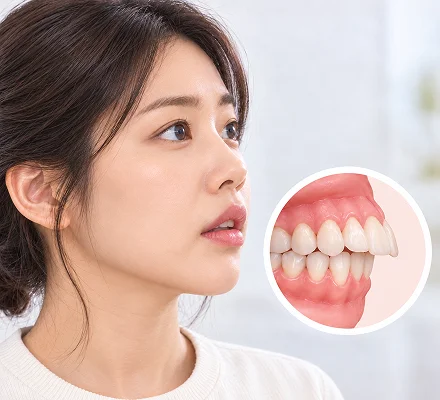 앞니가 많이 튀어나와 보이는 성인의 치아 배열