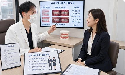 치아 사진을 보며 치료 가능 여부를 확인하는 모습